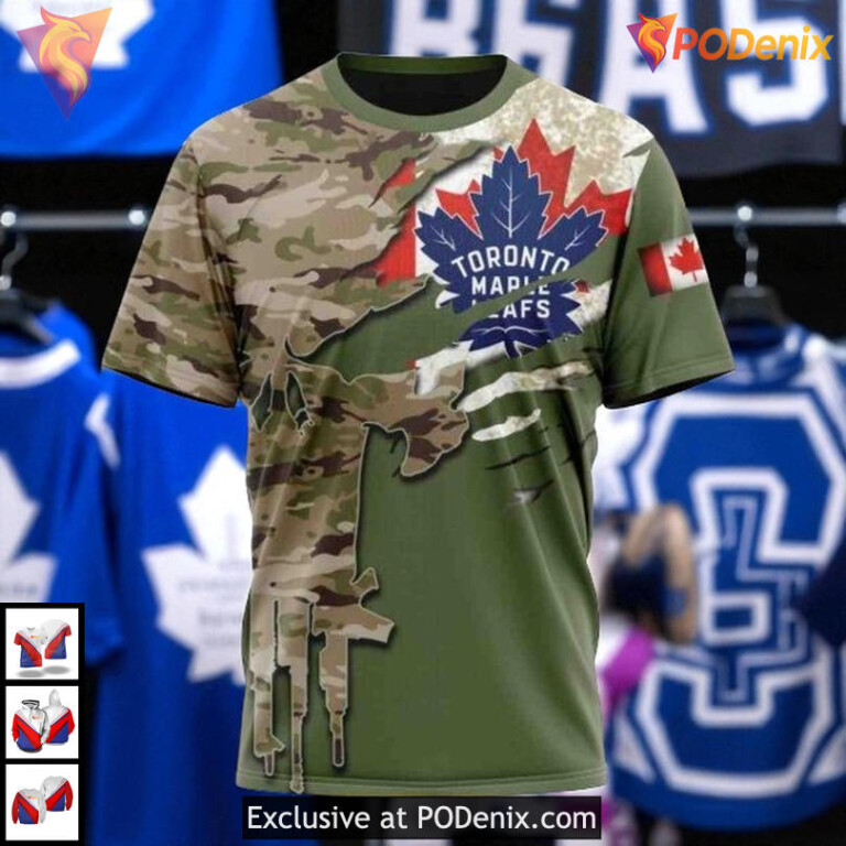 Camo Skull Design Toronto Maple Leafs Winter Hoodie, Custom Name And Number 3D - 2
