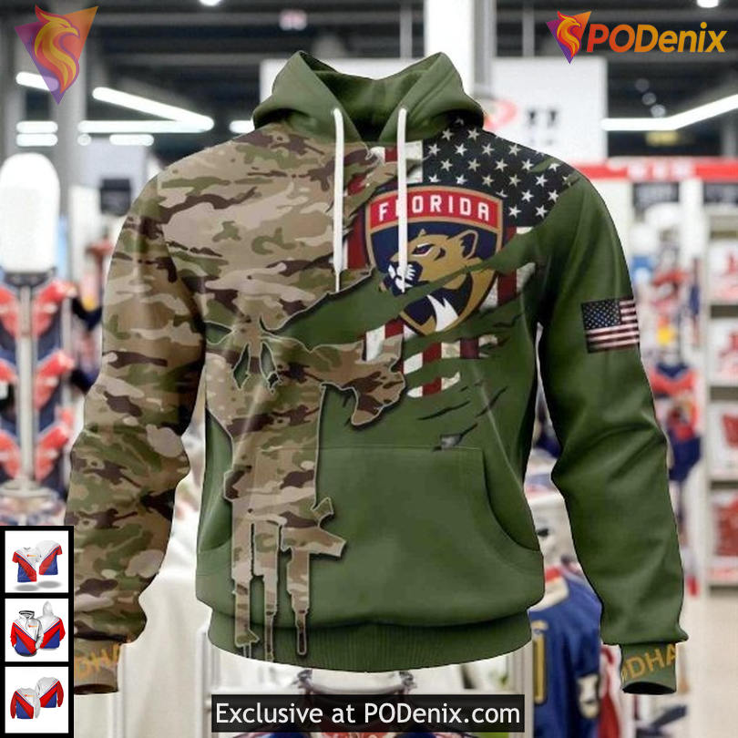 Camo Skull Graphic Design Custom Name Number Florida Panthers Mens Hoodie NHL 3D