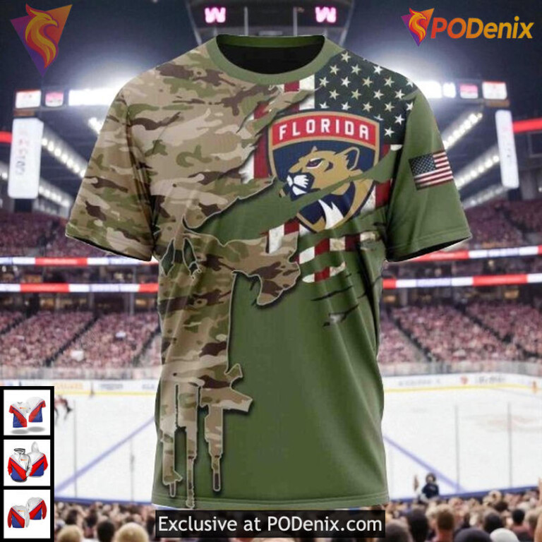 Camo Skull Graphic Design Custom Name Number Florida Panthers Mens Hoodie NHL 3D - 2