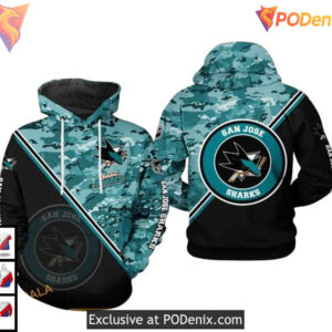 Camo Team Tribute Edition Custom San Jose Sharks Sweatshirt Hoodie NHL 3D