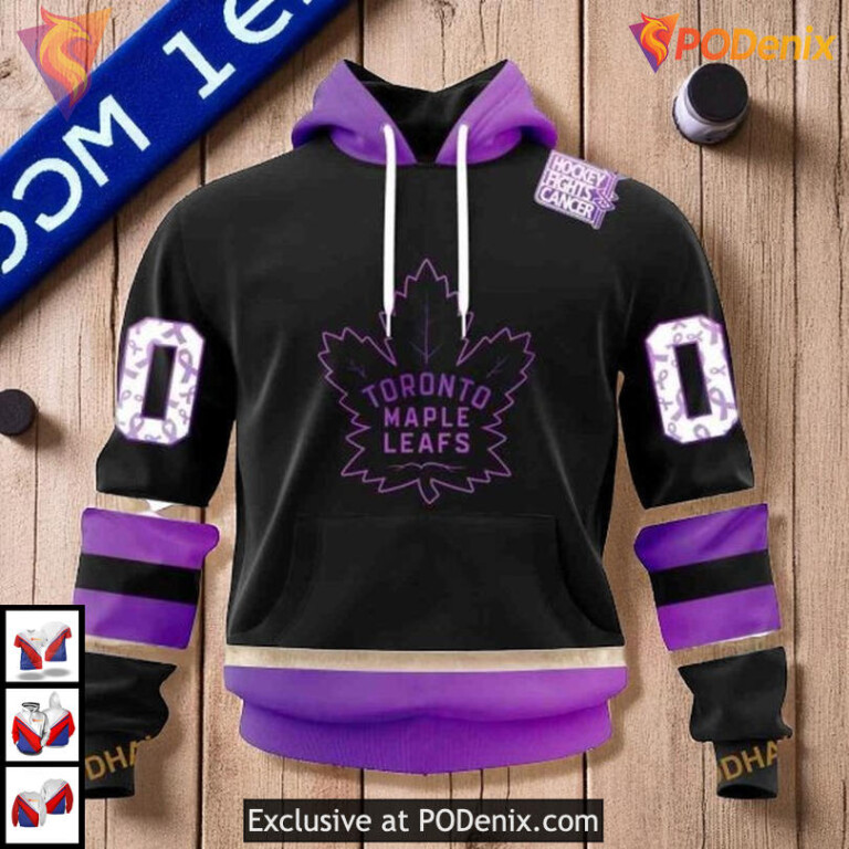 Cancer Black Hockey Fight Kits Custom 2025 Toronto Maple Leafs Hoodie NHL 3D