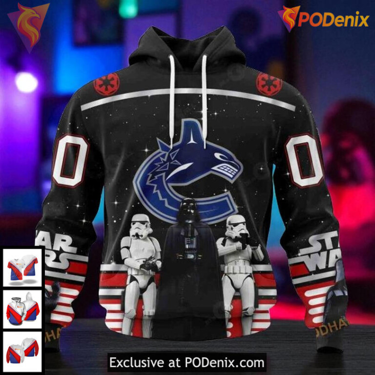 Canucks Full Print Hoodie 3D NHL Vancouver Star Wars Fandom Design Black