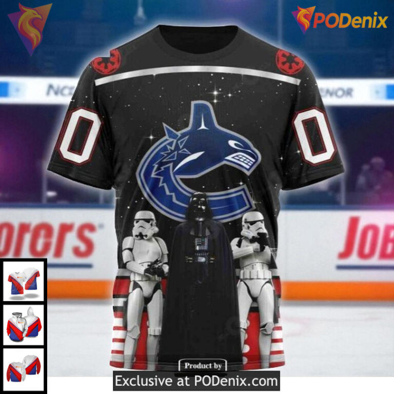 Canucks Full Print Hoodie 3D NHL Vancouver Star Wars Fandom Design Black - 2