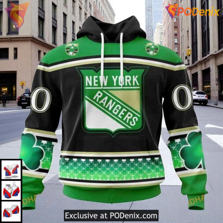 Celebrate St Patric’s Day Custom Hockey New York Rangers Zip Up Hoodie 3D