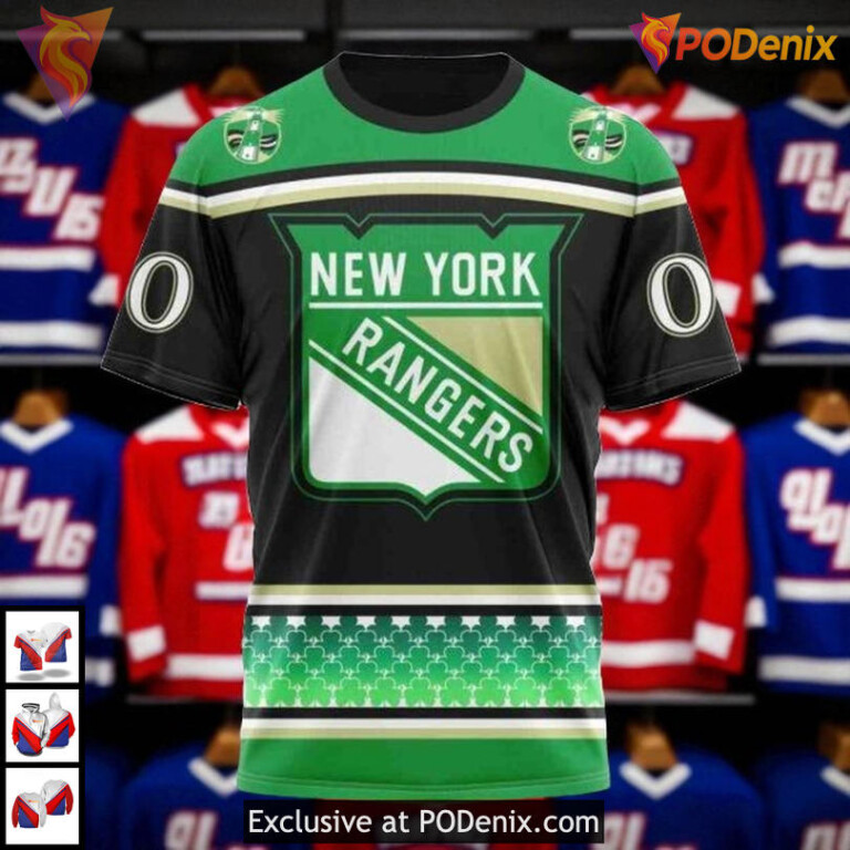 Celebrate St Patric’s Day Custom Hockey New York Rangers Zip Up Hoodie 3D - 2