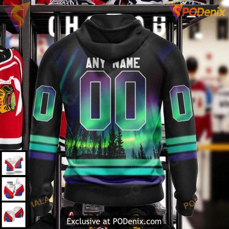 Chicago Blackhawks 3D Hoodie, Custom Northern Lights Design NHL Apparel - 1