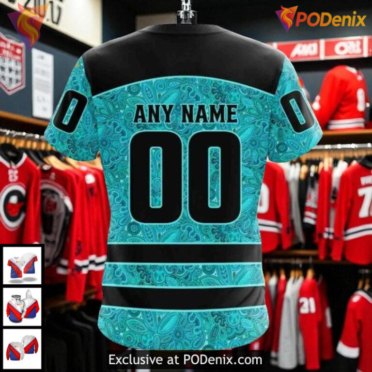 Chicago Blackhawks 3D Hoodie Custom Teal Ribbon NHL Awareness All Over Print - 3