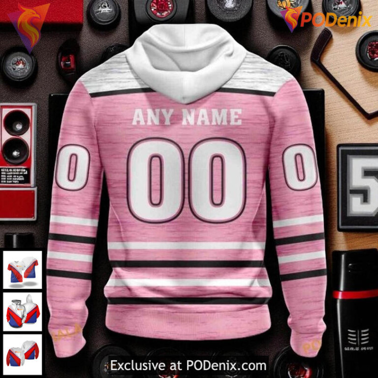 Chicago Blackhawks All Over Print Hoodie Breast Cancer Tribute Design NHL - 1
