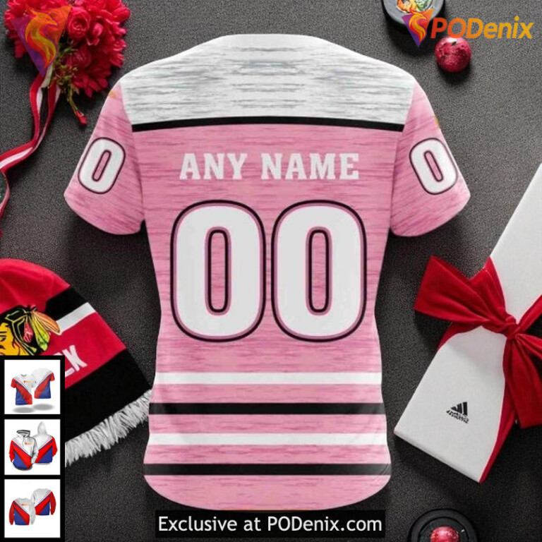 Chicago Blackhawks All Over Print Hoodie Breast Cancer Tribute Design NHL - 3