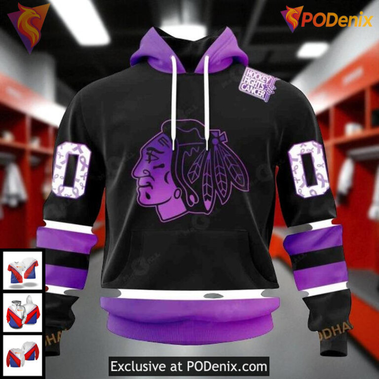 Chicago Blackhawks All Over Print Hoodie Custom Hockey Fights Cancer Design