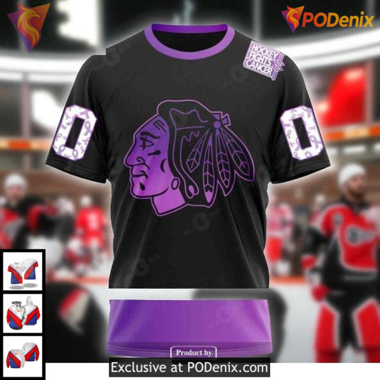 Chicago Blackhawks All Over Print Hoodie Custom Hockey Fights Cancer Design - 2