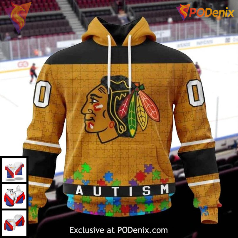 Chicago Blackhawks Hoodie 3D All Over Print Autism Puzzle Limited Edition