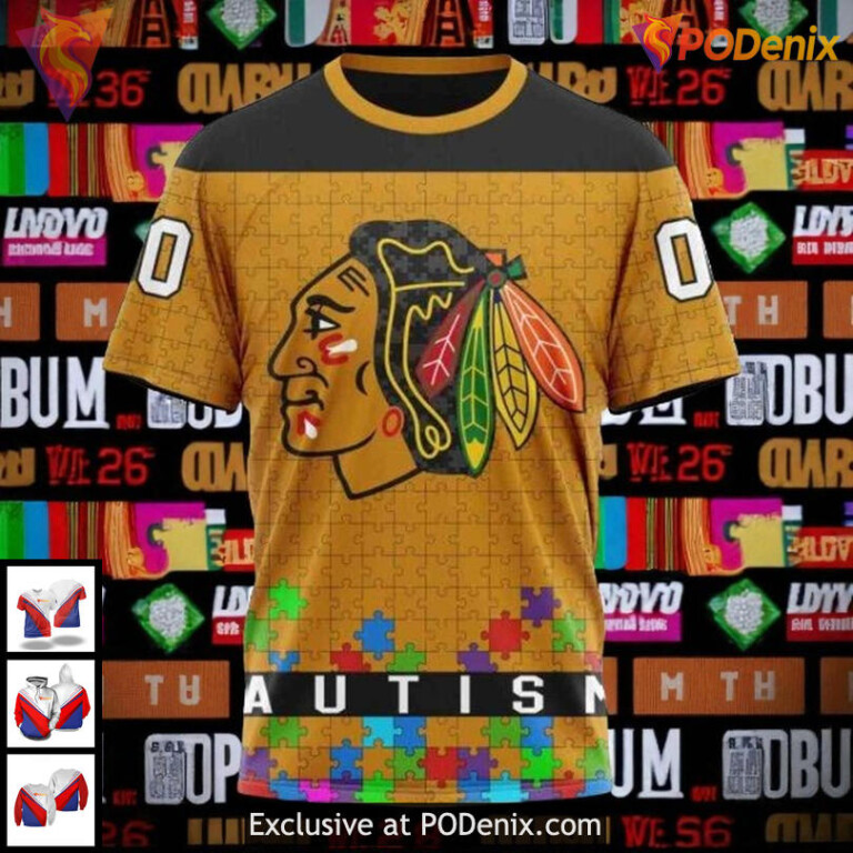 Chicago Blackhawks Hoodie 3D All Over Print Autism Puzzle Limited Edition - 2