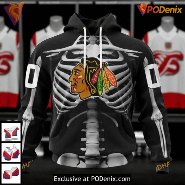 Chicago Blackhawks Hoodie 3D All Over Print Skeleton Costume For Halloween NHL