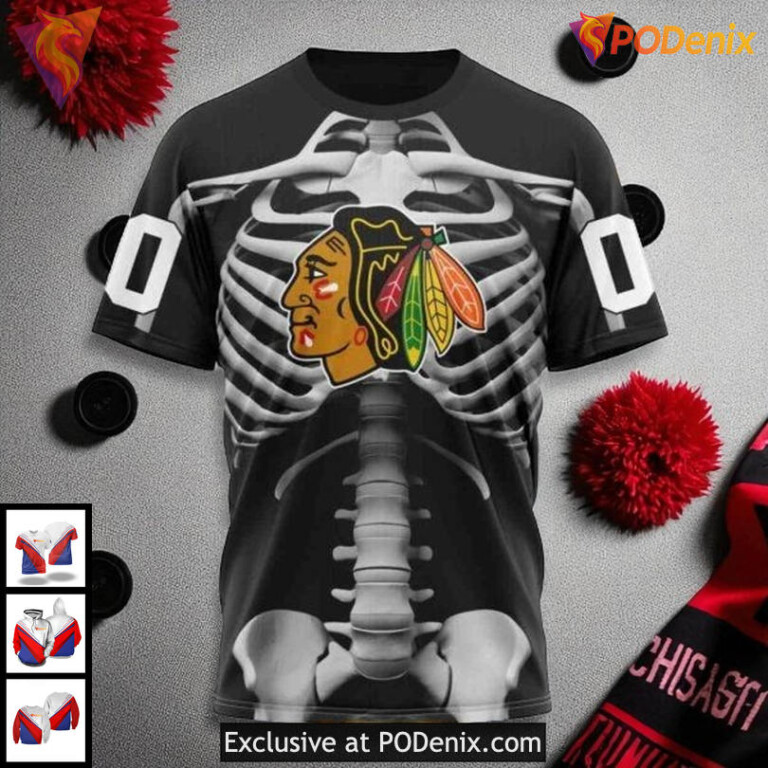 Chicago Blackhawks Hoodie 3D All Over Print Skeleton Costume For Halloween NHL - 2