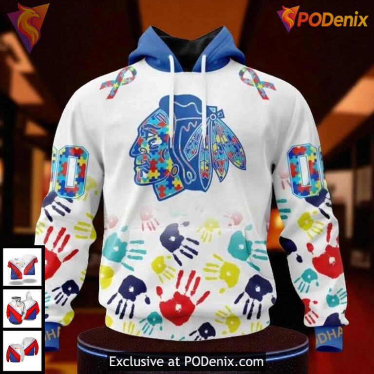 Chicago Blackhawks Hoodie 3D, Autism Awareness Custom Design For Fans