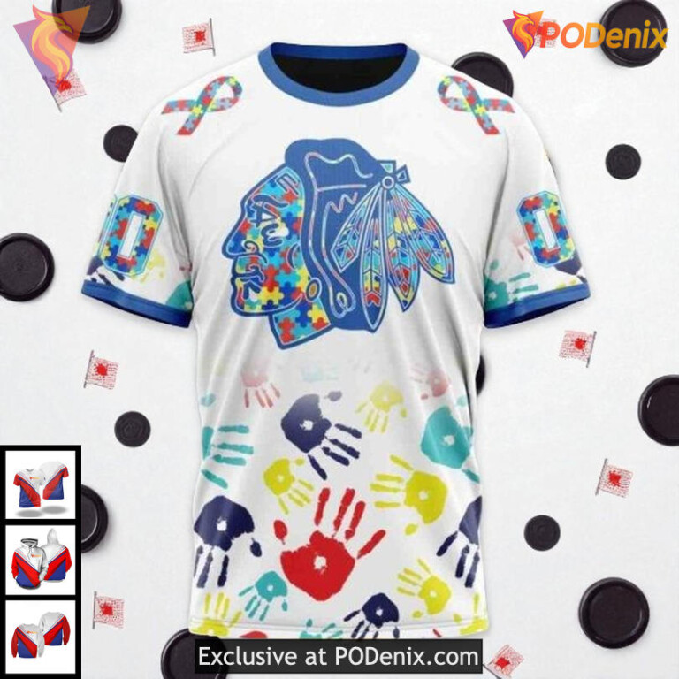 Chicago Blackhawks Hoodie 3D, Autism Awareness Custom Design For Fans - 2