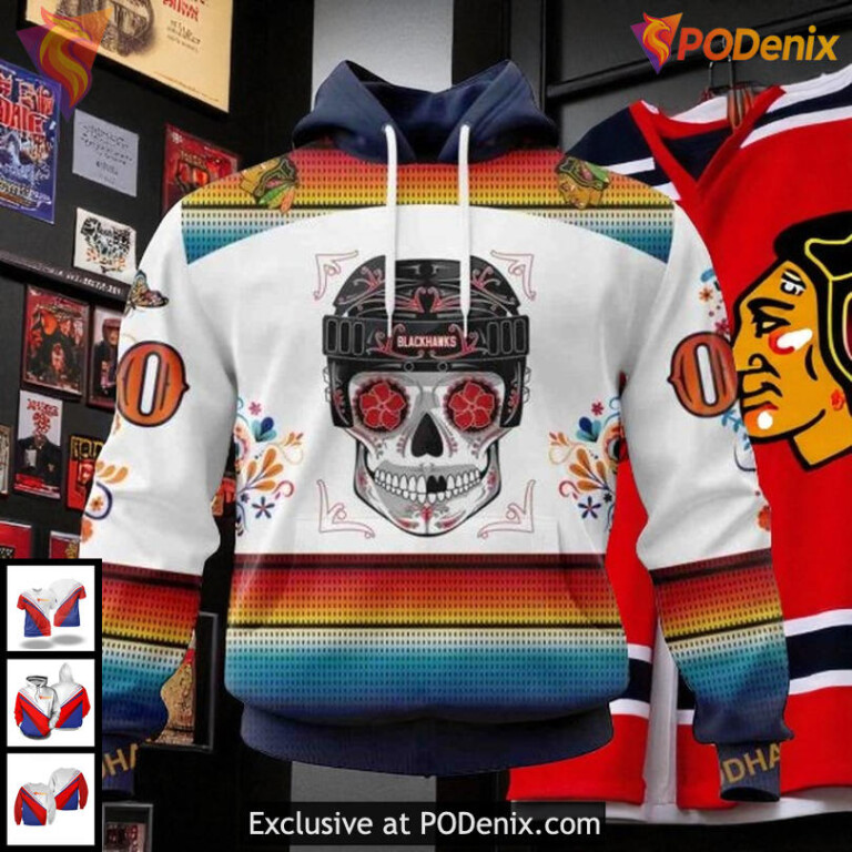 Chicago Blackhawks Hoodie 3D Dia De Los Muertos Inspired Limited Edition