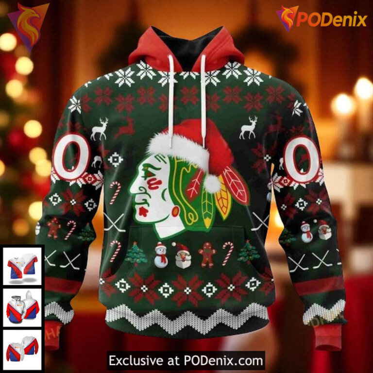 Chicago Blackhawks Hoodie 3D Holiday Edition NHL Christmas All Over Print