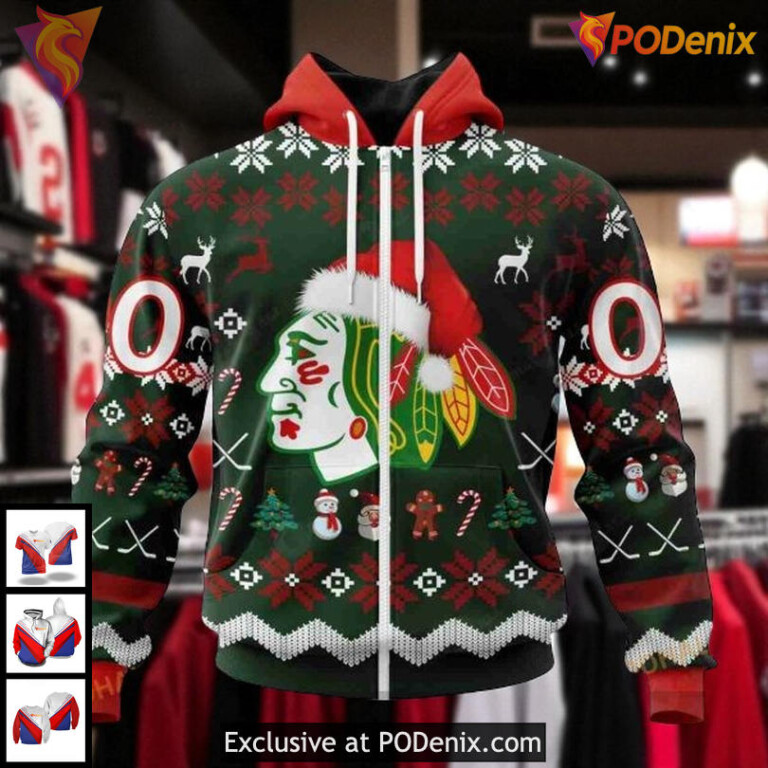 Chicago Blackhawks Hoodie 3D Holiday Edition NHL Christmas All Over Print - 1