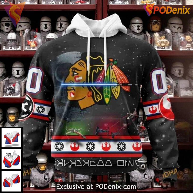 Chicago Blackhawks Hoodie 3D Star Wars Galactic Battle Custom NHL Design