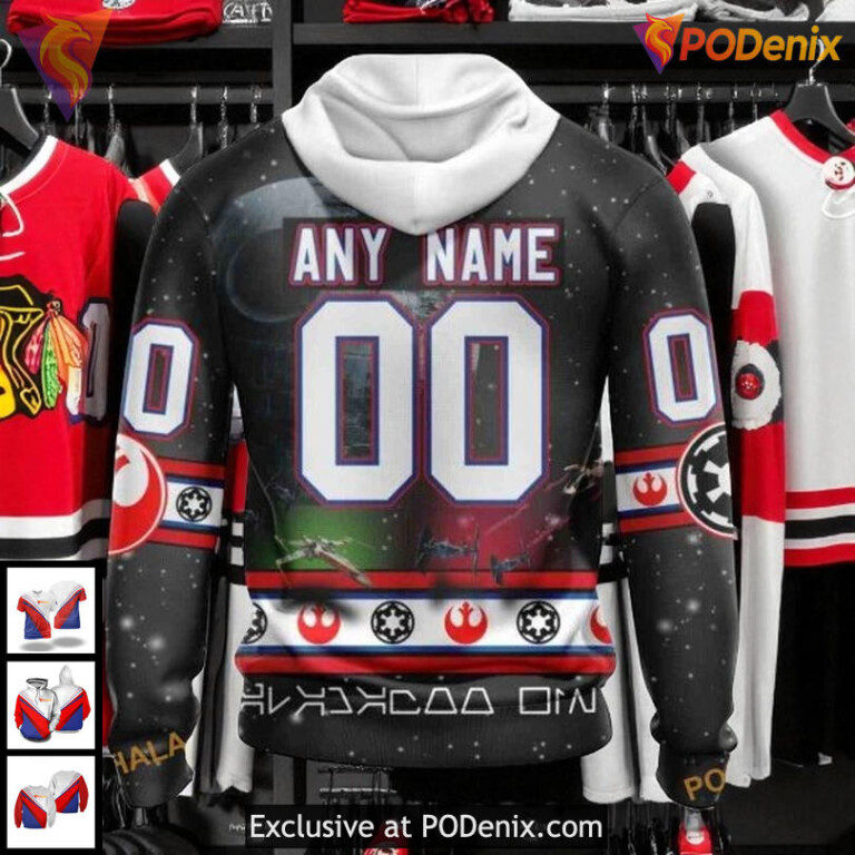Chicago Blackhawks Hoodie 3D Star Wars Galactic Battle Custom NHL Design - 1