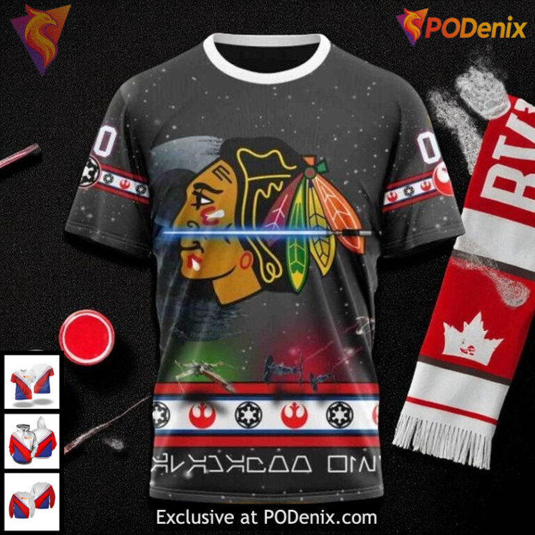 Chicago Blackhawks Hoodie 3D Star Wars Galactic Battle Custom NHL Design - 2