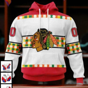 Chicago Blackhawks Hoodie Autism Awareness Custom Name Number NHL 3D Design