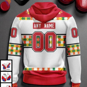 Chicago Blackhawks Hoodie Autism Awareness Custom Name Number NHL 3D Design - 1