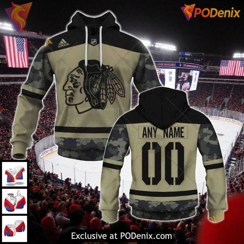 Chicago Blackhawks Hoodie Custom Camo Military Practice 3D Personalized