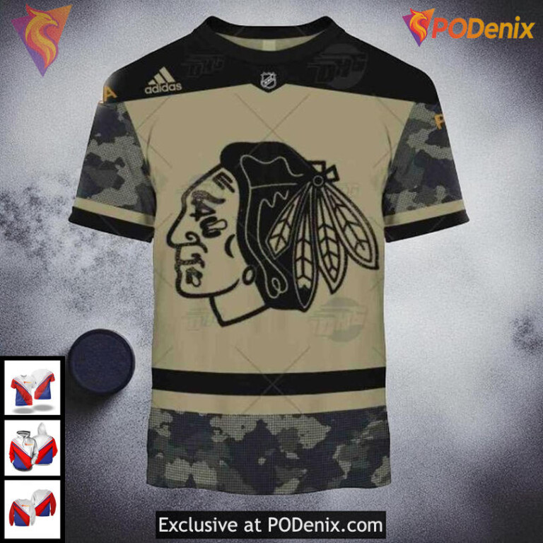 Chicago Blackhawks Hoodie Custom Camo Military Practice 3D Personalized - 2