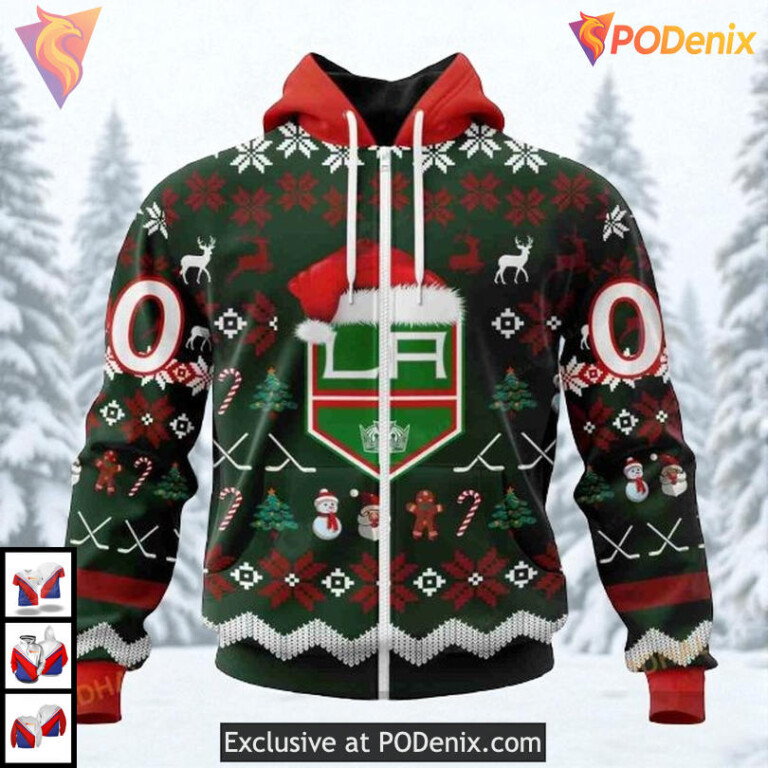 Christmas Edition Unisex Style Custom Los Angeles Kings Zip Up Hoodie NHL 3D - 1