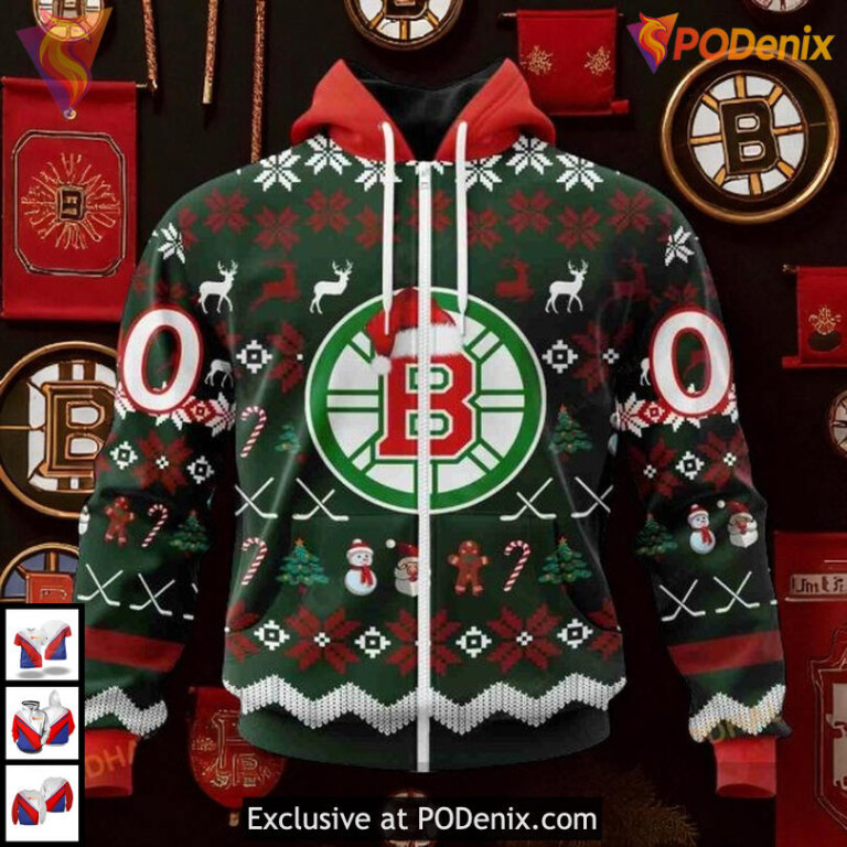 Christmas Is Coming Boston Bruins Unisex Hoodie 3D Custom NHL Sweatshirt Shirt - 1