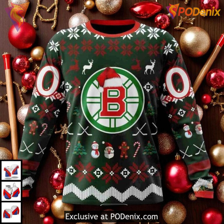 Christmas Is Coming Boston Bruins Unisex Hoodie 3D Custom NHL Sweatshirt Shirt - 3
