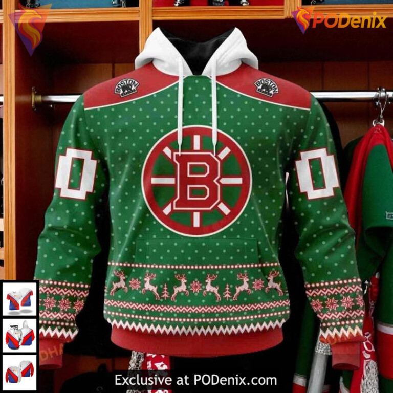 Christmas Themed Custom NHL Boston Bruins Mens Hoodie Festive Design