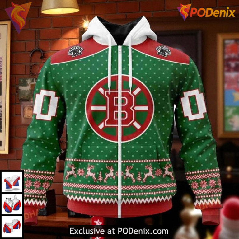 Christmas Themed Custom NHL Boston Bruins Mens Hoodie Festive Design - 1