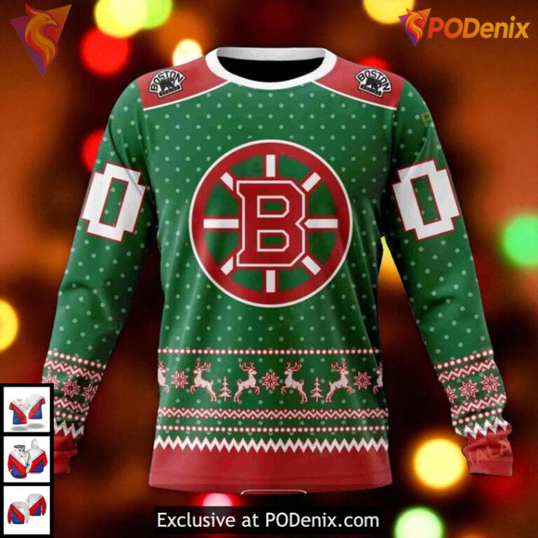 Christmas Themed Custom NHL Boston Bruins Mens Hoodie Festive Design - 3