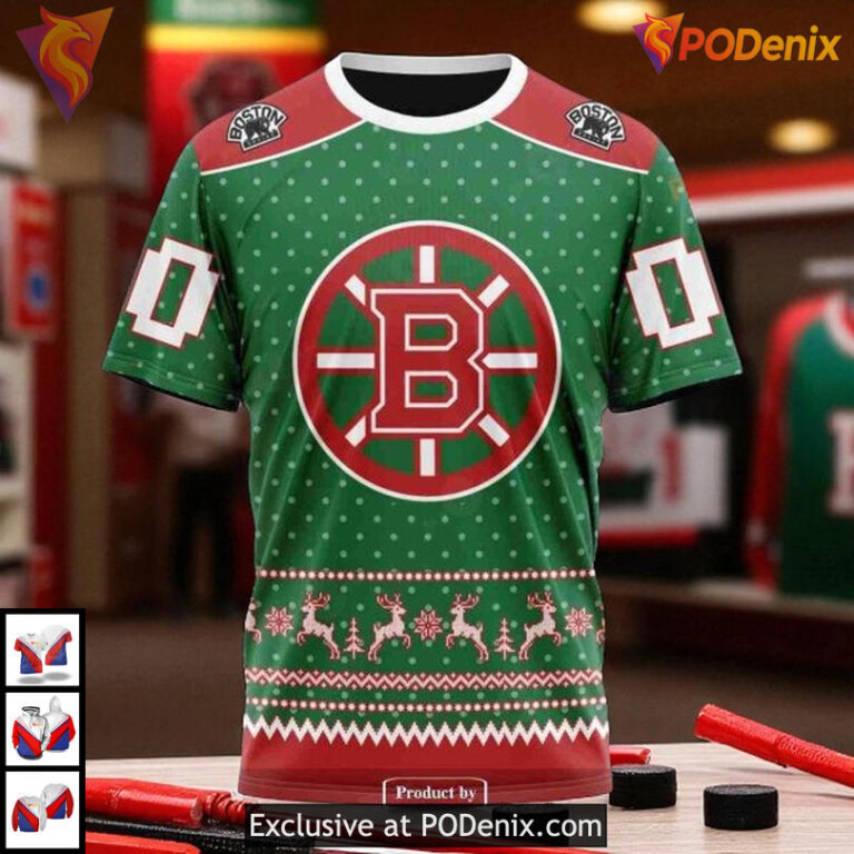 Christmas Themed Custom NHL Boston Bruins Mens Hoodie Festive Design - 5