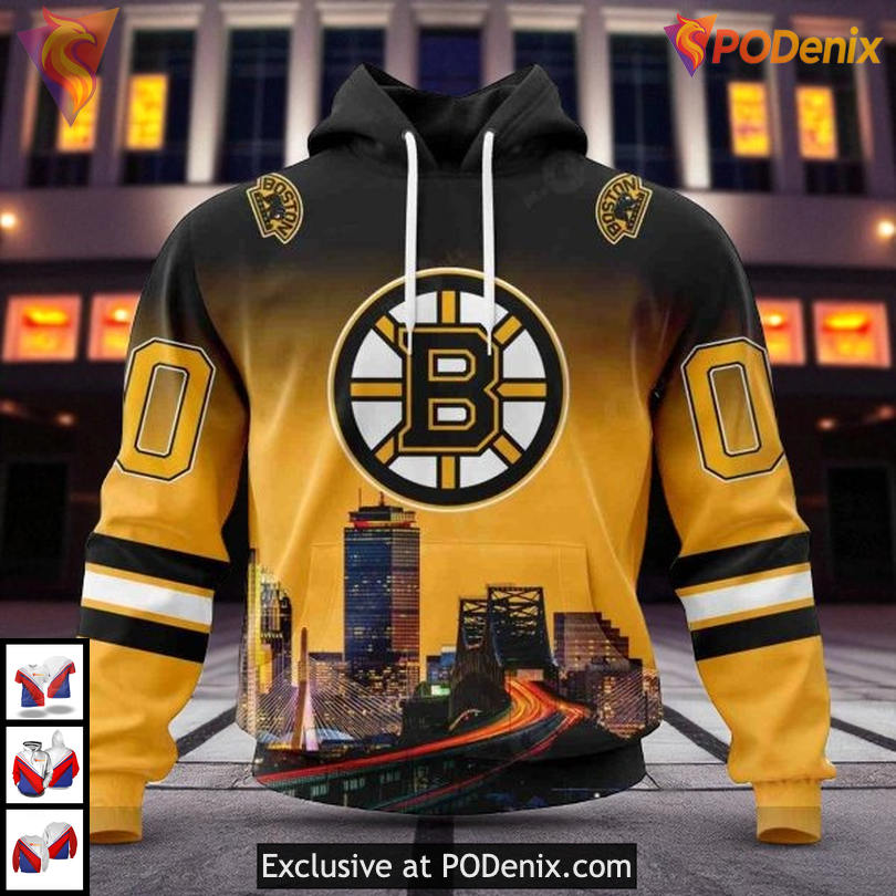 Cityscape Themed Custom NHL Boston Bruins Hoodie 3D Skyline Inspired Style