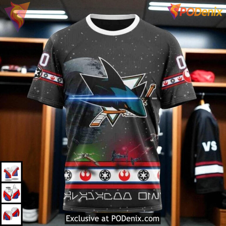 Classic Star Wars Graphic Style Custom San Jose Sharks Winter Hoodie 3D - 2