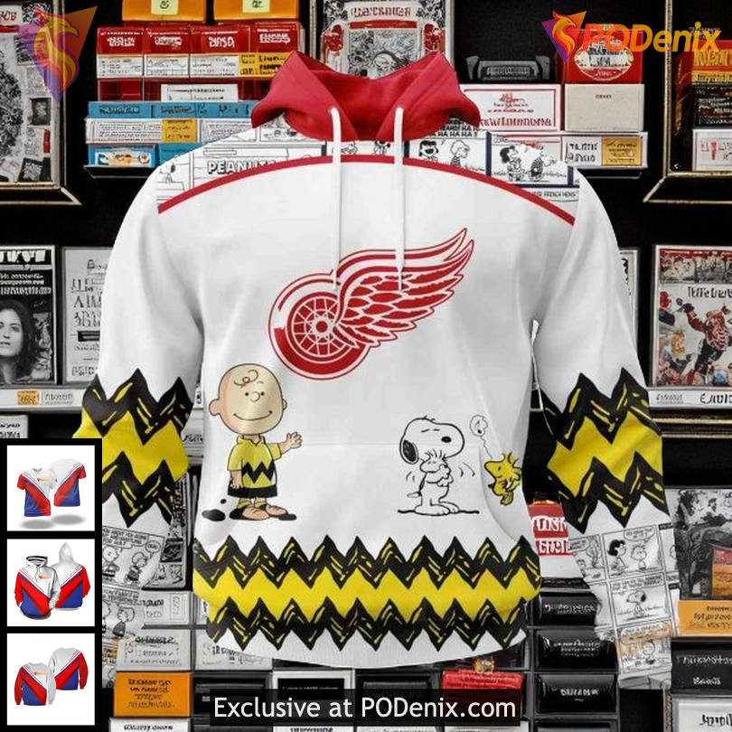 Cool Graphic Red Wings Hoodie 3D NHL Snoopy Custom Detroit Red Wings Design