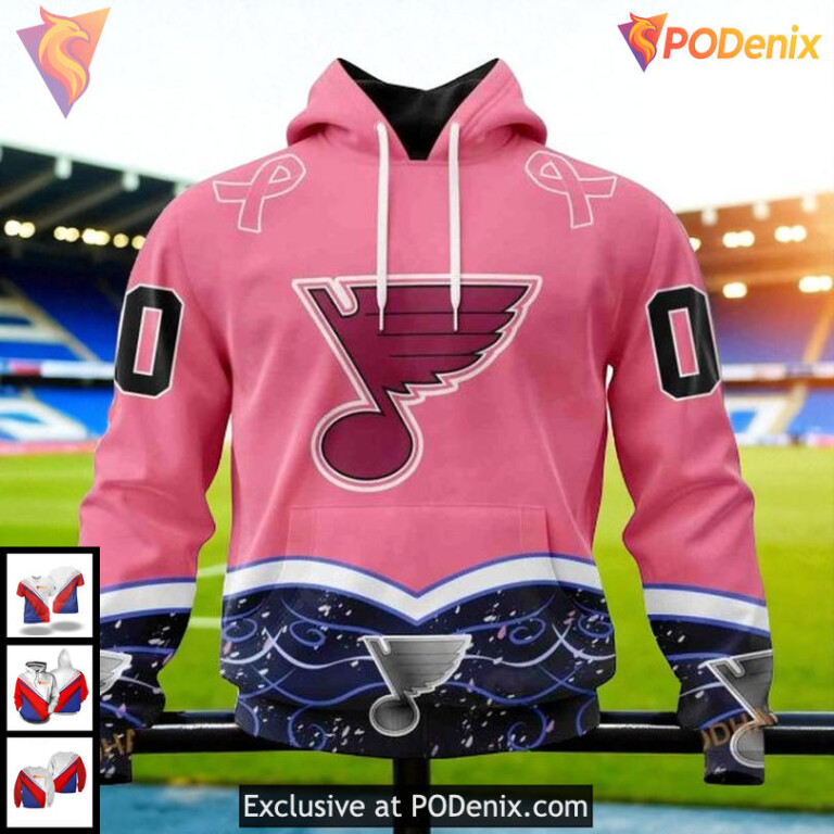 Cool Graphic St Louis Blues Hoodie NHL Fights Cancer Tribute Pink Ribbon 3D