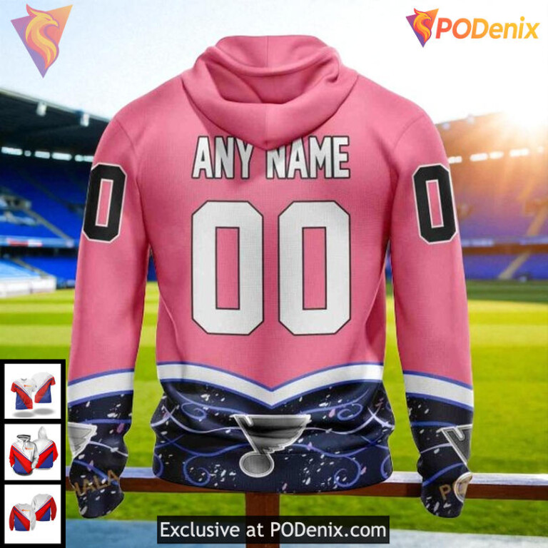 Cool Graphic St Louis Blues Hoodie NHL Fights Cancer Tribute Pink Ribbon 3D - 1