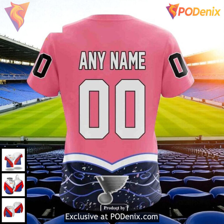 Cool Graphic St Louis Blues Hoodie NHL Fights Cancer Tribute Pink Ribbon 3D - 3