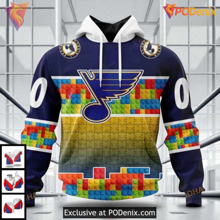 Cool Graphic St Louis Blues Hoodie Puzzle Game Gradient NHL 3D Style