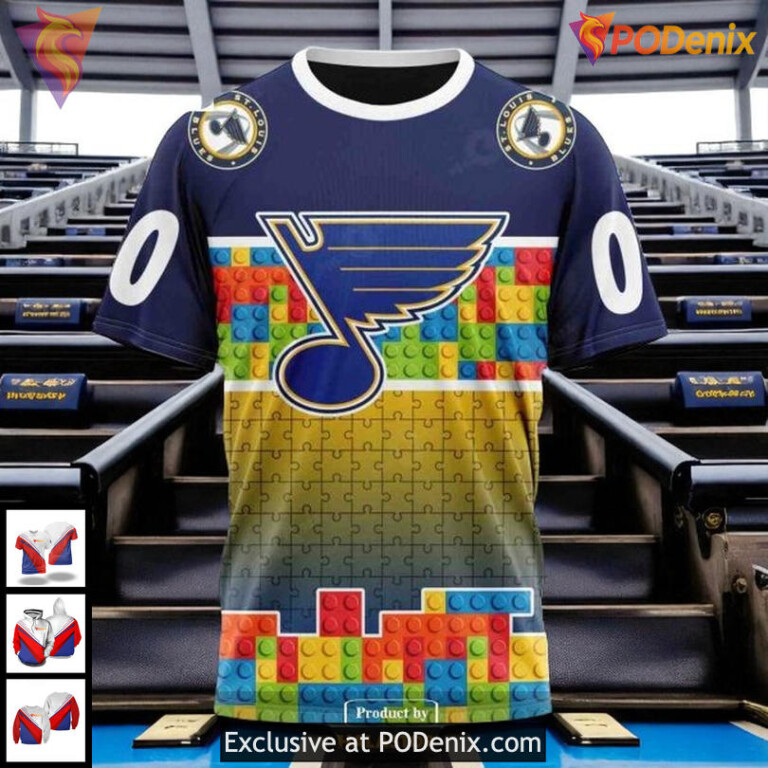 Cool Graphic St Louis Blues Hoodie Puzzle Game Gradient NHL 3D Style - 2