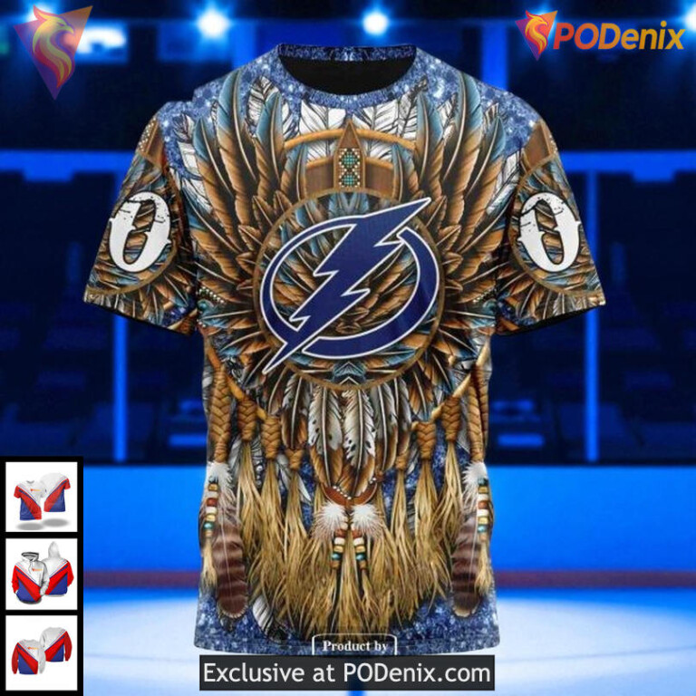 Cool Graphic Tampa Bay Lightning Hoodie, Native Tribal Feather NHL Hoodie 3D - 2