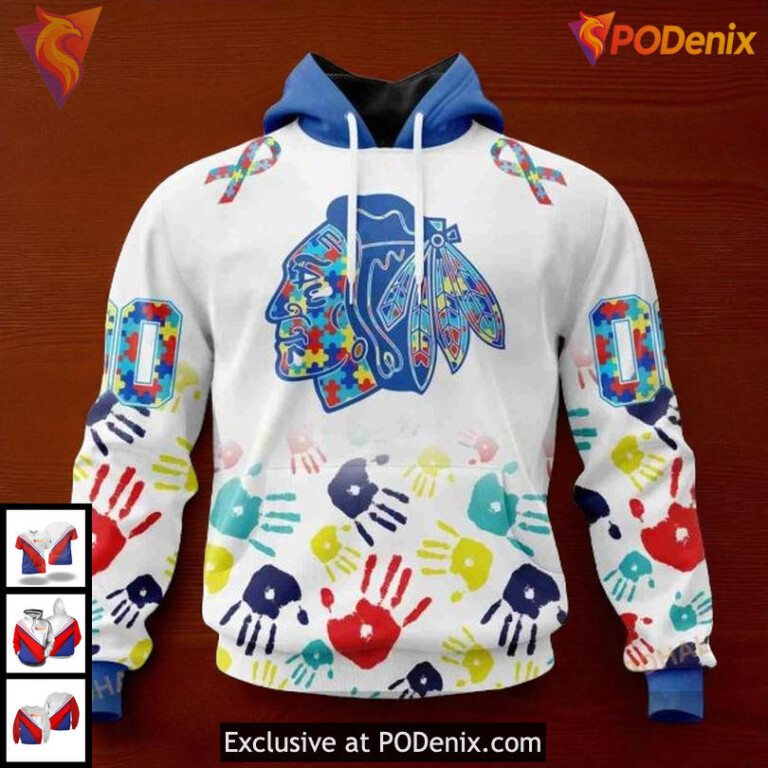 Custom Blackhawks Hoodie Limited Edition, Autism Handprint NHL Chicago 3D