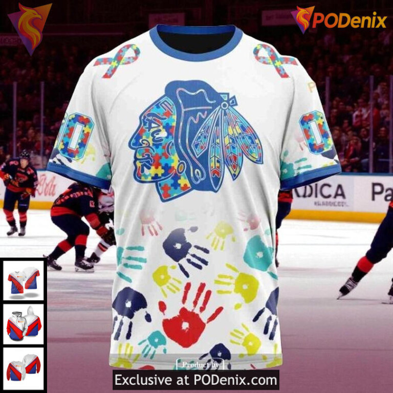 Custom Blackhawks Hoodie Limited Edition, Autism Handprint NHL Chicago 3D - 2