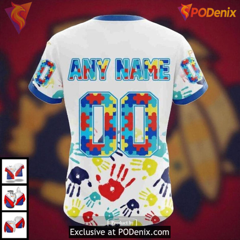 Custom Blackhawks Hoodie Limited Edition, Autism Handprint NHL Chicago 3D - 3